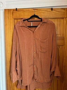 Free People Button-Down Oversized Shirt in Rust Orange